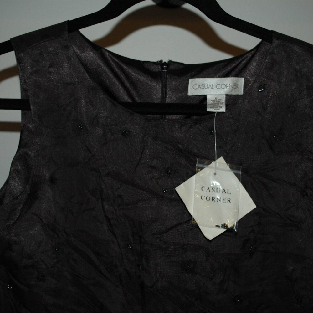 NWT Casual Corner Vintage 90s Y2K 100% Beaded Silk Black Sheath Dress Size 6